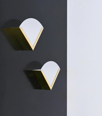 Italian Triangular Sconce in Brass and White Acrylic Glass, 1970s-JDR-1770765