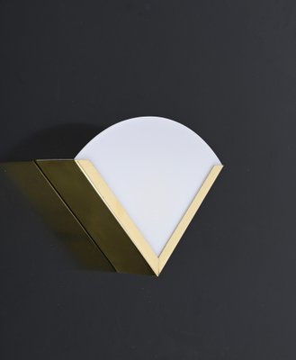 Italian Triangular Sconce in Brass and White Acrylic Glass, 1970s-JDR-1770765