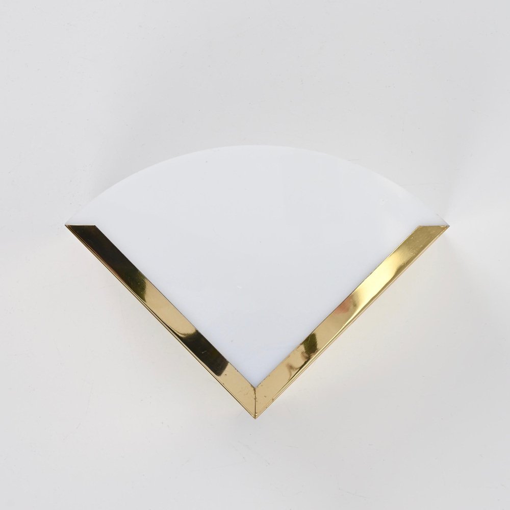 Italian Triangular Sconce in Brass and White Acrylic Glass, 1970s