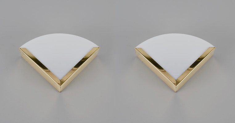 Italian Triangular Sconce in Brass and White Acrylic Glass, 1970s-JDR-1770765