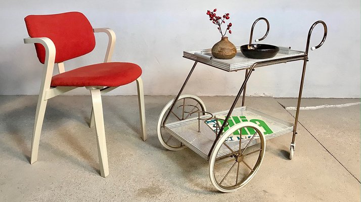 Italian Tubular Brass Steel and Punched Metal Bar Cart, 1950s-JP-949147