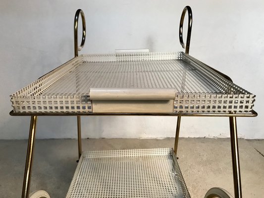 Italian Tubular Brass Steel and Punched Metal Bar Cart, 1950s-JP-949147