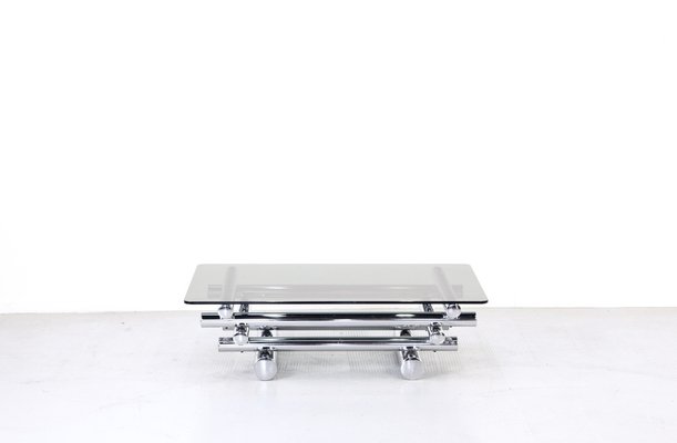 Italian Tubular Chrome and Smoked Glass Coffee Table, 1970s-DUG-2041240