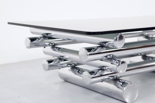 Italian Tubular Chrome and Smoked Glass Coffee Table, 1970s-DUG-2041240