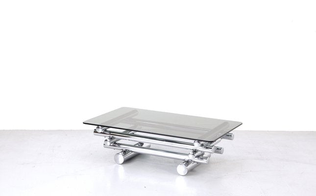 Italian Tubular Chrome and Smoked Glass Coffee Table, 1970s-DUG-1814629