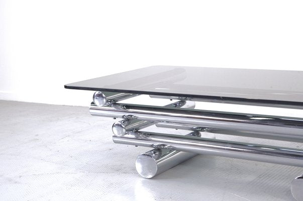 Italian Tubular Chrome and Smoked Glass Coffee Table, 1970s-DUG-2041240