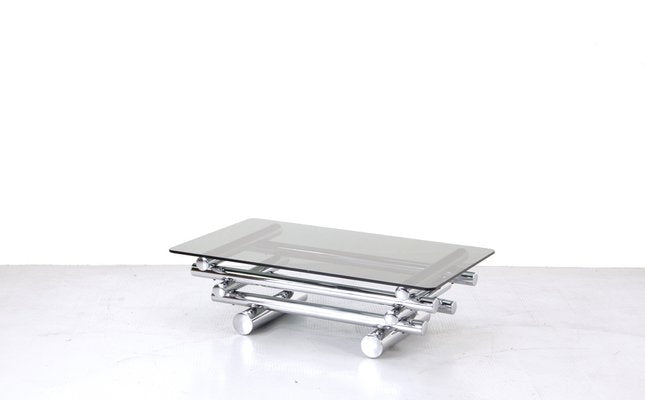 Italian Tubular Chrome and Smoked Glass Coffee Table, 1970s-DUG-2041240