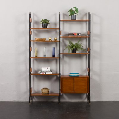 Italian Two Bay Wall Unit with Sliding Door Cabinet and Shelves, 1950s-UE-1795597