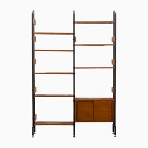 Italian Two Bay Wall Unit with Sliding Door Cabinet and Shelves, 1950s-UE-1795597