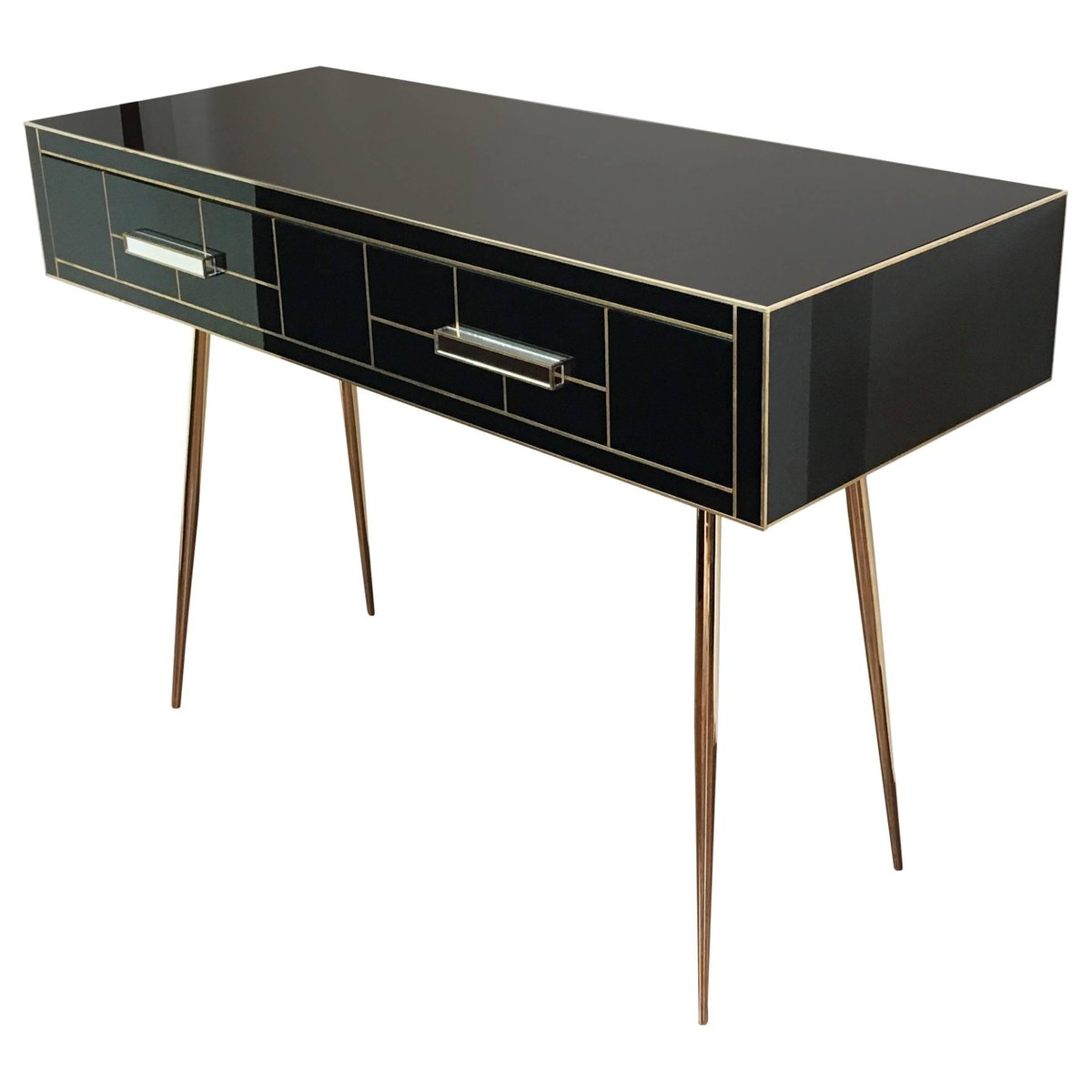 Italian Two-Drawer Mirrored and Brass Writing Desk-PSK-1002431