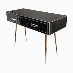 Italian Two-Drawer Mirrored and Brass Writing Desk-PSK-1002431