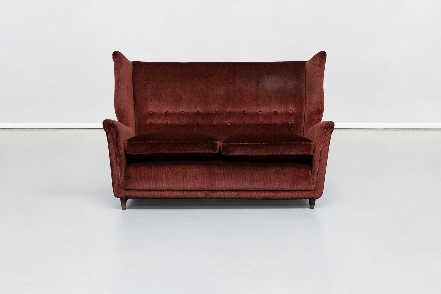 Italian Two-Seat Sofa in Red Corduroy Velvet by Grand Hotel Duomo Milano, 1950