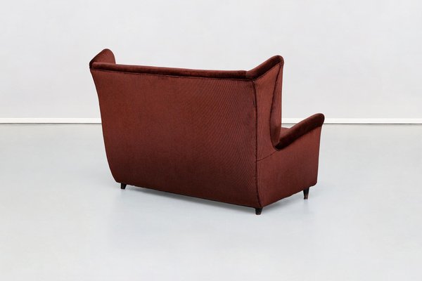 Italian Two-Seat Sofa in Red Corduroy Velvet by Grand Hotel Duomo Milano, 1950-GDD-1096879