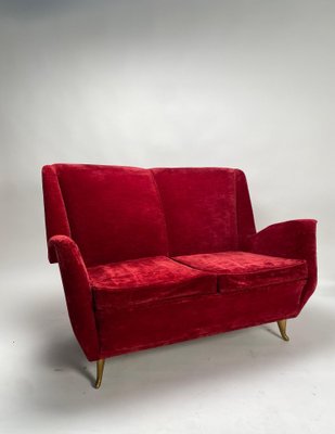 Italian Two-Seater Red Sofa from by I.S.A. Bergamo, 1950s-KKZ-1814268