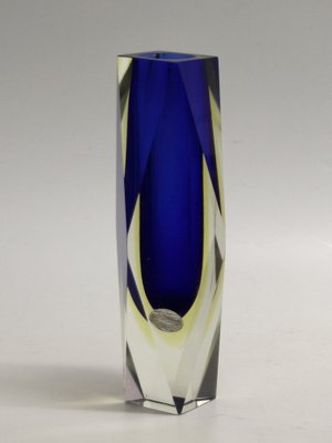 Italian Two-Tone Blue & Yellow Sommerso Murano Glass Vase, 1960s or 1970s-SY-1264269