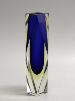 Italian Two-Tone Blue & Yellow Sommerso Murano Glass Vase, 1960s or 1970s-SY-1264269