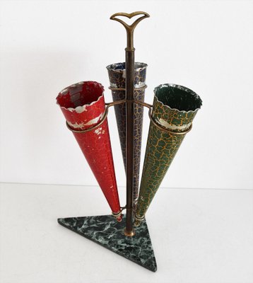 Italian Umbrella Stand in Brass and Marble, 1950s-VNE-978302