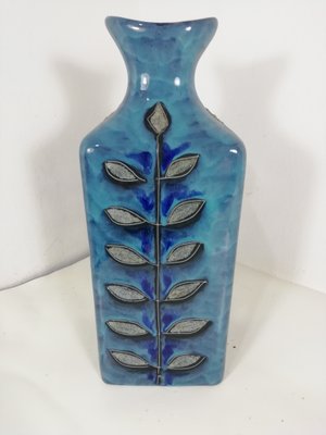 Italian Vase in Blue with Leaf Decoration from Bitossi, 1960s-HNE-1314735