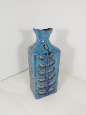 Italian Vase in Blue with Leaf Decoration from Bitossi, 1960s-HNE-1314735