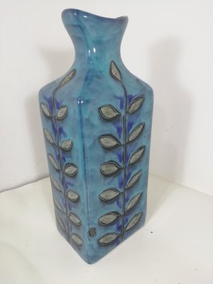 Italian Vase in Blue with Leaf Decoration from Bitossi, 1960s-HNE-1314735