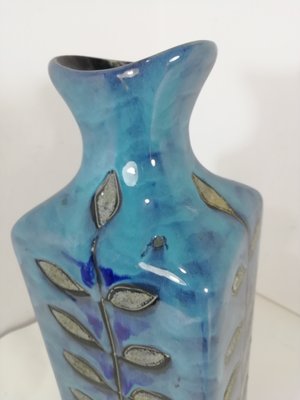 Italian Vase in Blue with Leaf Decoration from Bitossi, 1960s-HNE-1314735