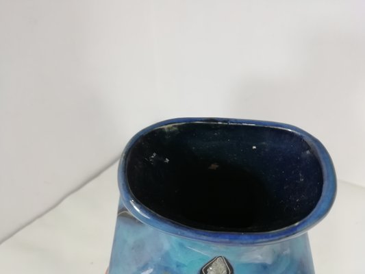 Italian Vase in Blue with Leaf Decoration from Bitossi, 1960s-HNE-1314735