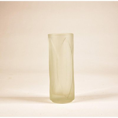 Italian Vase in Satin Glass with Engraved Leaves, 1940s-RAQ-762691