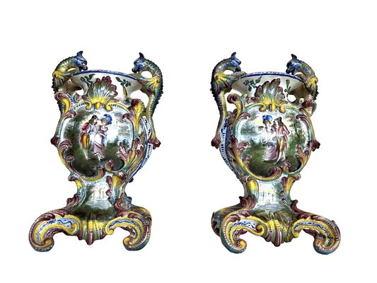 Italian Vases in Majolique, Set of 2-EUT-1807975