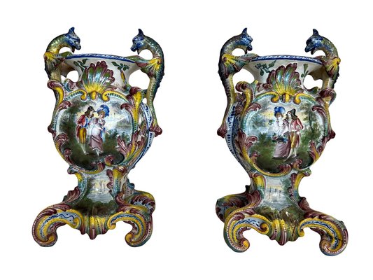 Italian Vases in Majolique, Set of 2-EUT-1807975