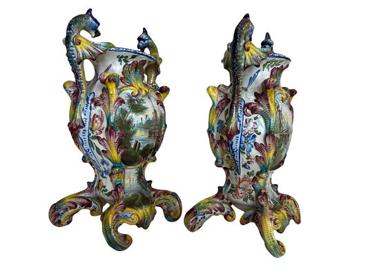 Italian Vases in Majolique, Set of 2-EUT-1807975