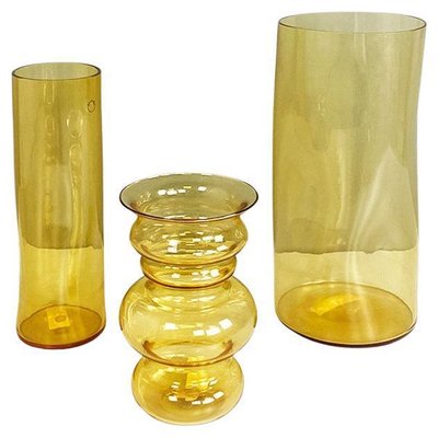 Italian Vases in Yellow Blown Murano Glass by Carlo Nason, 1970s, Set of 3-GDD-1762631