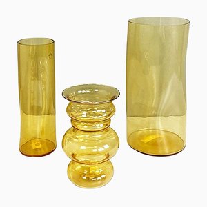 Italian Vases in Yellow Blown Murano Glass by Carlo Nason, 1970s, Set of 3-GDD-1762631