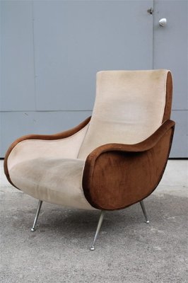 Italian Velvet Chromed Armchair with Feet in the Style of Zanuo, 1950s-EH-1278149