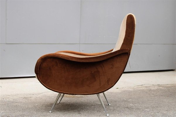 Italian Velvet Chromed Armchair with Feet in the Style of Zanuo, 1950s-EH-1278149