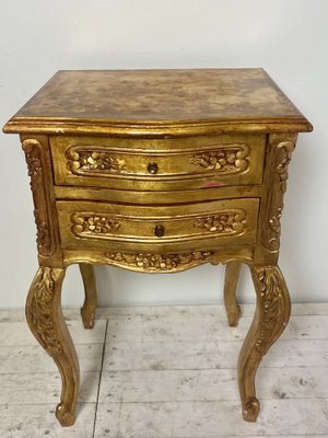 Italian Venetian Style Gold Painted Chest with Drawers and Floral Motifs, 1950s-WZZ-1152629