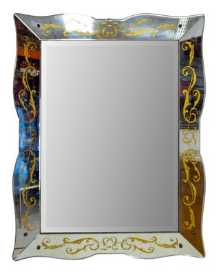 Italian Venice Wall Mirror in Glass Frame with Vegetal Patterns, 1940-RIU-1346165