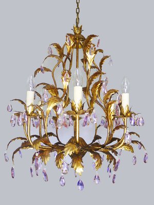 Italian Violet Crystal and Golden Frame Basket Chandelier, 1960s-DEK-553586