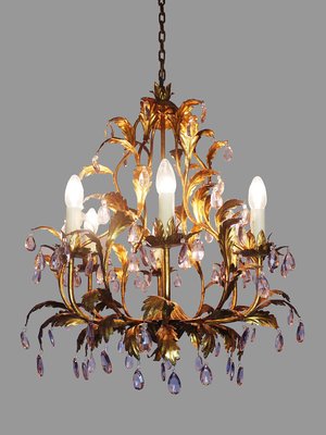 Italian Violet Crystal and Golden Frame Basket Chandelier, 1960s-DEK-553586