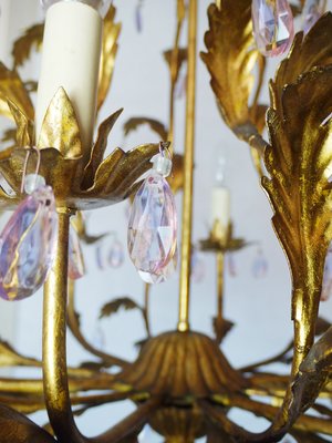 Italian Violet Crystal and Golden Frame Basket Chandelier, 1960s-DEK-553586