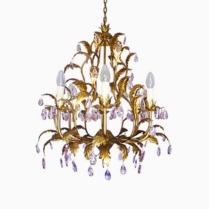 Italian Violet Crystal and Golden Frame Basket Chandelier, 1960s-DEK-553586