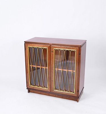 Italian Vitrine Showcase in Walnut and Gilt Metal from Castelli / Anonima Castelli, Italy, 1950s-JDR-1738277