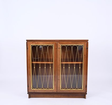 Italian Vitrine Showcase in Walnut and Gilt Metal from Castelli / Anonima Castelli, Italy, 1950s-JDR-1738277