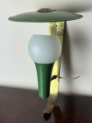 Italian Wall Lamp in Green Aluminum and Opaline Glass, 1950s-YST-1780470