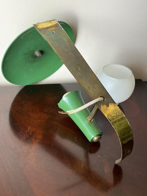 Italian Wall Lamp in Green Aluminum and Opaline Glass, 1950s-YST-1780470