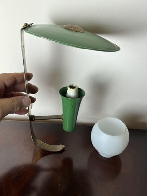 Italian Wall Lamp in Green Aluminum and Opaline Glass, 1950s-YST-1780470