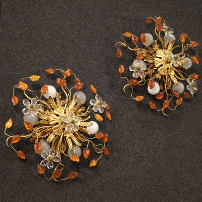 Italian Wall Lights in Metal and Glass, 1970s, Set of 2-RP-2020652