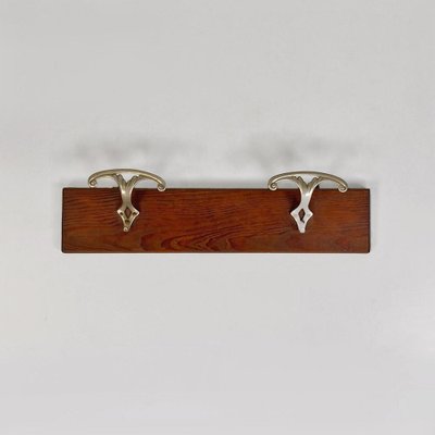 Italian Wall-Mounted Coat Rack in Wood with Two Metal Hooks, 1930s-GDD-1776505