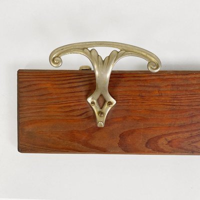 Italian Wall-Mounted Coat Rack in Wood with Two Metal Hooks, 1930s-GDD-1776505