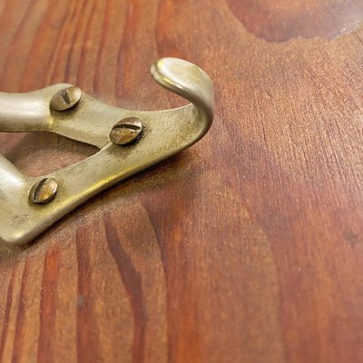 Italian Wall-Mounted Coat Rack in Wood with Two Metal Hooks, 1930s-GDD-1776505