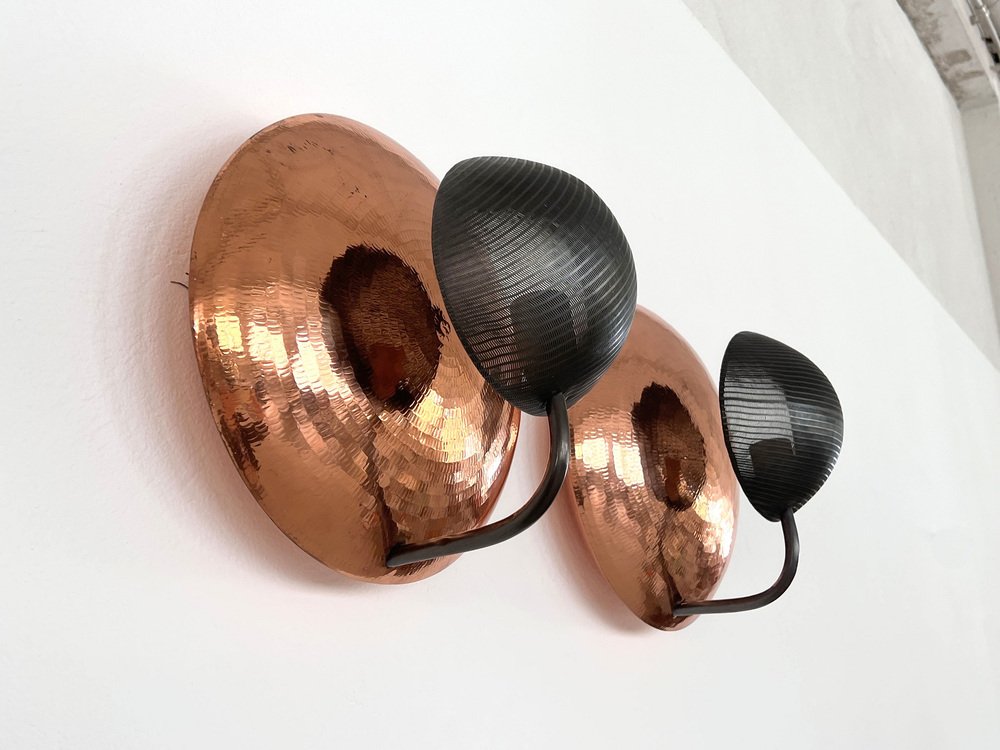 Italian Wall Sconces in Copper and Black Perforated Metal, 1970s, Set of 2